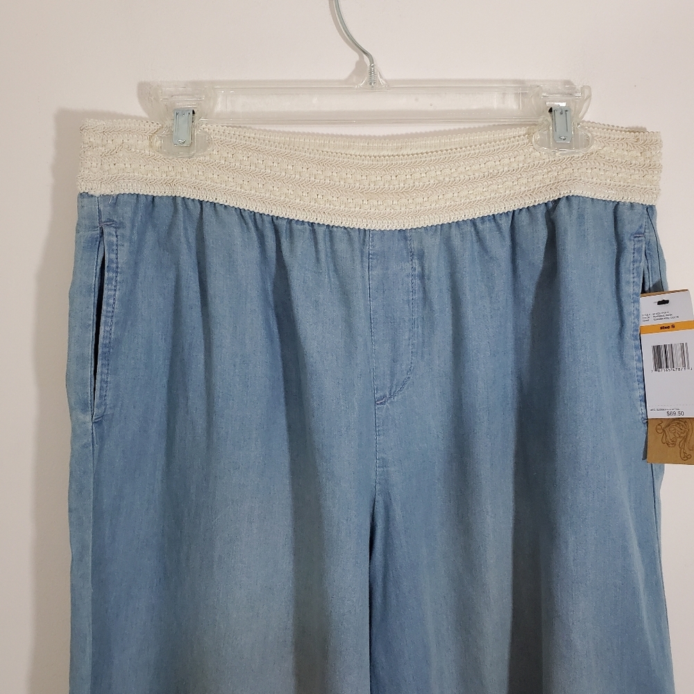 Vintage America Summer Rose Gauchi Wide Leg Crop Chambray Boho Pant NWT Small - Picture 6 of 12